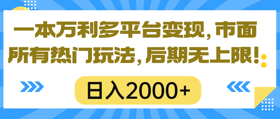 （10311期）一本万利多平台变现，市面所有热门玩法，日入2000+，后期无上限！-玖哥网创