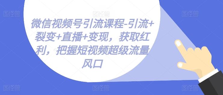 微信视频号引流课程-引流+裂变+直播+变现，获取红利，把握短视频超级流量风口-玖哥网创