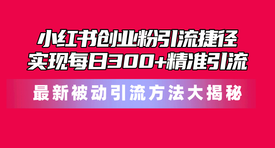 （10692期）小红书创业粉引流捷径！最新被动引流方法大揭秘，实现每日300+精准引流-玖哥网创