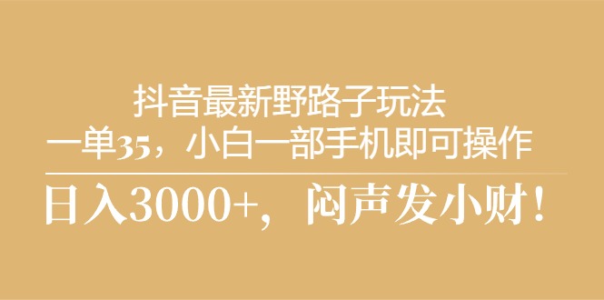 （10766期）抖音最新野路子玩法，一单35，小白一部手机即可操作，，日入3000+，闷…-玖哥网创