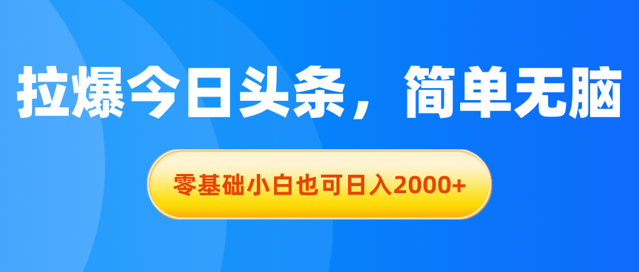 （11077期）拉爆今日头条，简单无脑，零基础小白也可日入2000+-玖哥网创