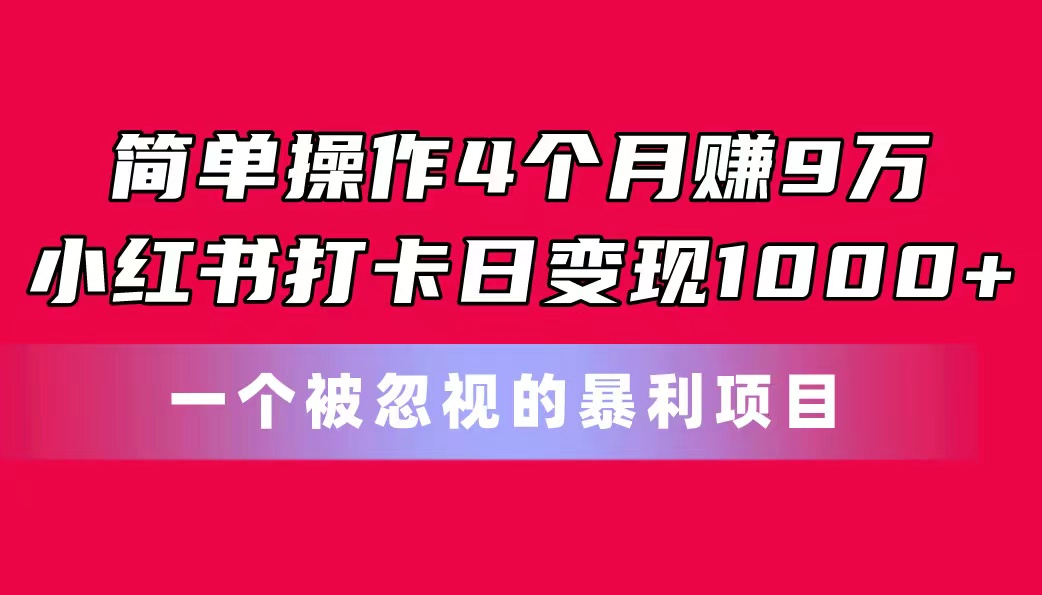 （11048期）简单操作4个月赚9万！小红书打卡日变现1000+！一个被忽视的暴力项目-玖哥网创