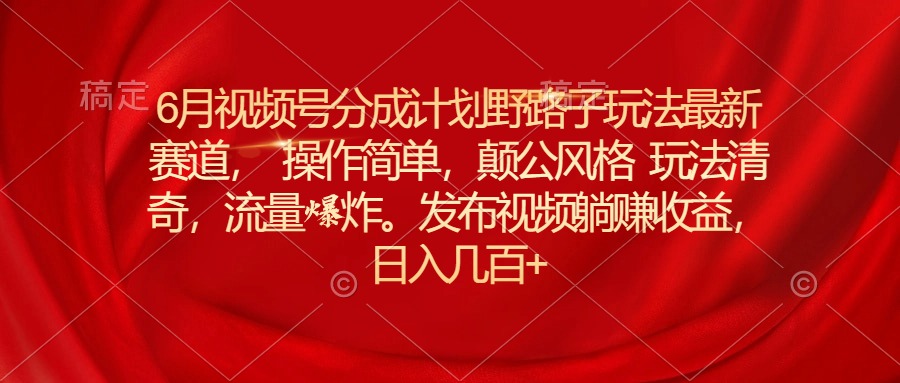 （11040期）6月视频号分成计划野路子玩法最新赛道操作简单，颠公风格玩法清奇，流…-玖哥网创