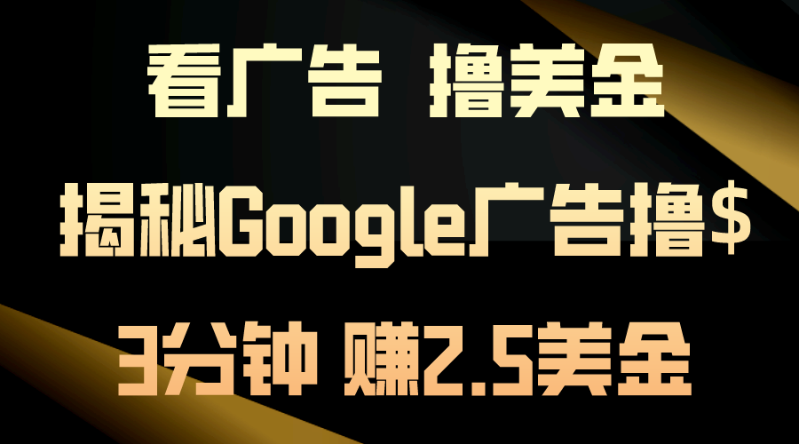 （10912期）看广告，撸美金！3分钟赚2.5美金！日入200美金不是梦！揭秘Google广告…-玖哥网创