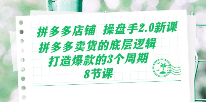 （10859期）拼多多店铺 操盘手2.0新课，拼多多卖货的底层逻辑，打造爆款的3个周期-8节-玖哥网创