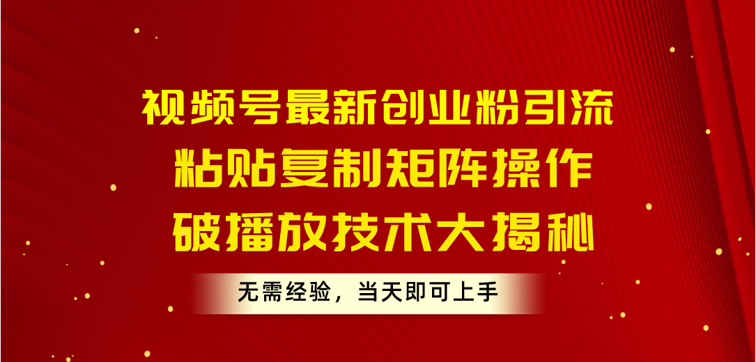 （10803期）视频号最新创业粉引流，粘贴复制矩阵操作，破播放技术大揭秘，无需经验…-玖哥网创