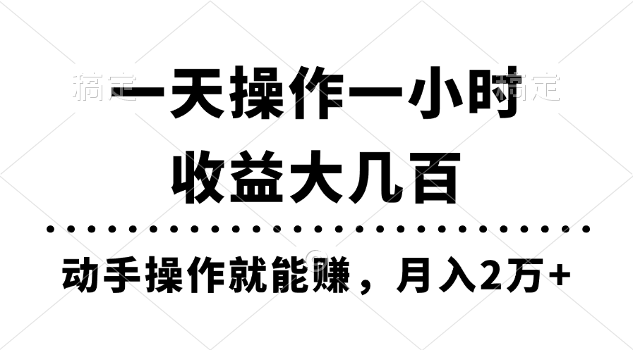 （11263期）一天操作一小时，收益大几百，动手操作就能赚，月入2万+教学-玖哥网创