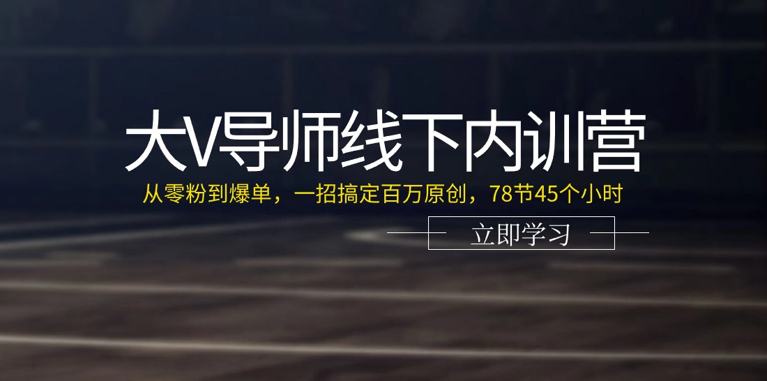 （11261期）大V导师线下内训营：从零粉到爆单，一招搞定百万原创，78节45个小时-玖哥网创