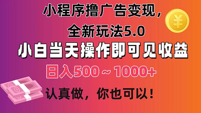 （11293期）小程序撸广告变现，全新玩法5.0，小白当天操作即可上手，日收益 500~1000+-玖哥网创