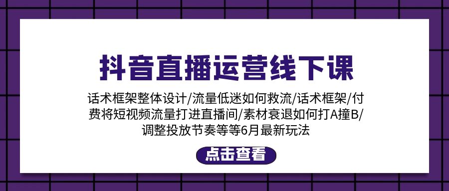 （11211期）抖音直播运营线下课：话术框架/付费流量直播间/素材A撞B/等6月新玩法-玖哥网创