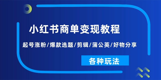 （11164期）小红书商单变现教程：起号涨粉/爆款选题/剪辑/蒲公英/好物分享/各种玩法-玖哥网创