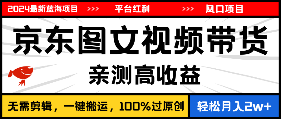 （11147期）2024最新蓝海项目，逛逛京东图文视频带货，无需剪辑，月入20000+-玖哥网创