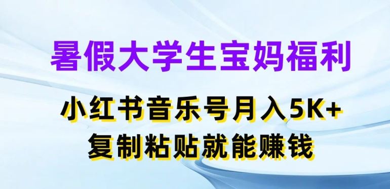 暑假大学生宝妈福利，小红书音乐号月入5000+，复制粘贴就能赚钱【揭秘】-玖哥网创