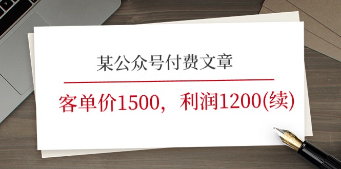 （11336期）某公众号付费文章《客单价1500，利润1200(续)》市场几乎可以说是空白的-玖哥网创