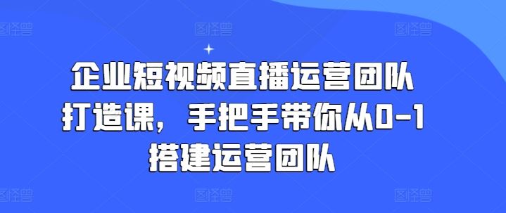 企业短视频直播运营团队打造课，手把手带你从0-1搭建运营团队-玖哥网创