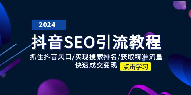 抖音SEO引流教程：抓住抖音风口/实现搜索排名/获取精准流量/快速成交变现-玖哥网创
