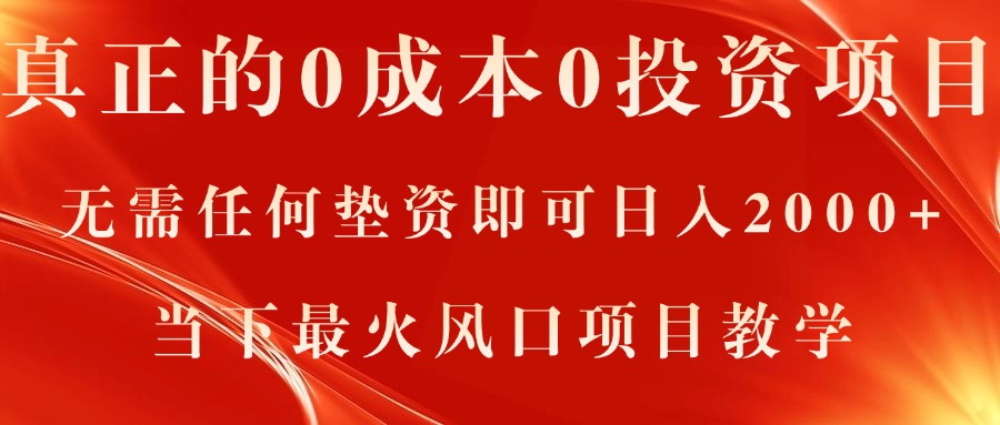 （11387期）真正的0成本0投资项目，无需任何垫资即可日入2000+，当下最火风口项目教学-玖哥网创