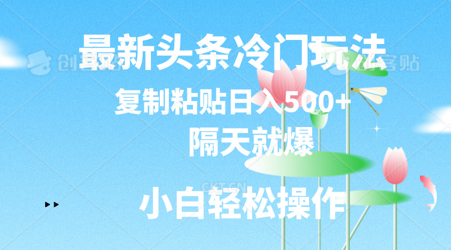 （11414期）最新头条冷门玩法，隔天就爆，复制粘贴日入500+-玖哥网创
