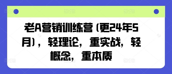 老A营销训练营(更24年6月)，轻理论，重实战，轻概念，重本质-玖哥网创