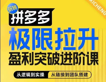 拼多多极限拉升盈利突破进阶课，​从算法到玩法，从玩法到团队搭建，体系化系统性帮助商家实现利润提升-玖哥网创