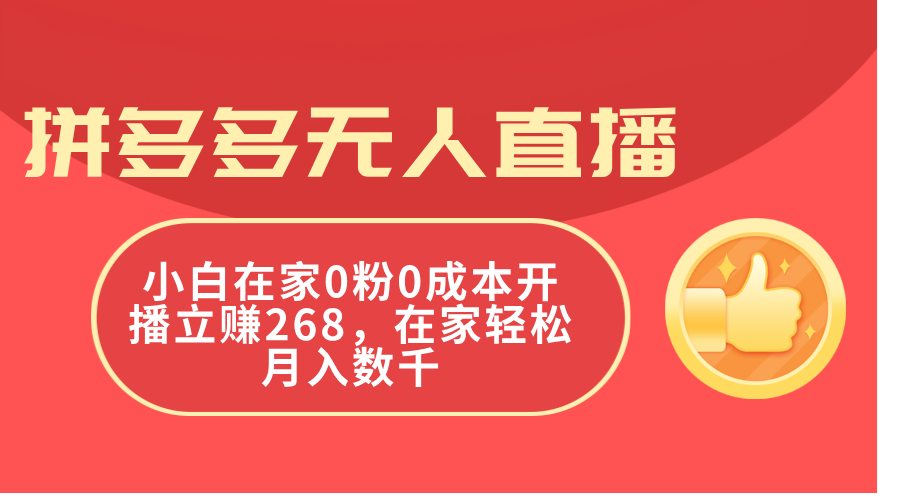 （11521期）拼多多无人直播，小白在家0粉0成本开播立赚268，在家轻松月入数千-玖哥网创