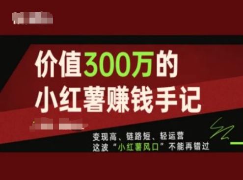 价值300万的小红书赚钱手记，变现高、链路短、轻运营，这波“小红薯风口”不能再错过-玖哥网创