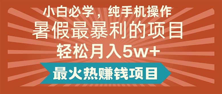 （11583期）小白必学，纯手机操作，暑假最暴利的项目轻松月入5w+最火热赚钱项目-玖哥网创