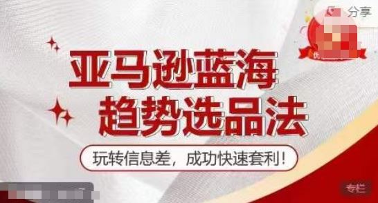 【训练营】亚马逊蓝海趋势选品法，玩转信息差，成功快速套利-玖哥网创