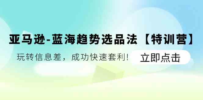 亚马逊蓝海趋势选品法【特训营】：玩转信息差，成功快速套利-玖哥网创