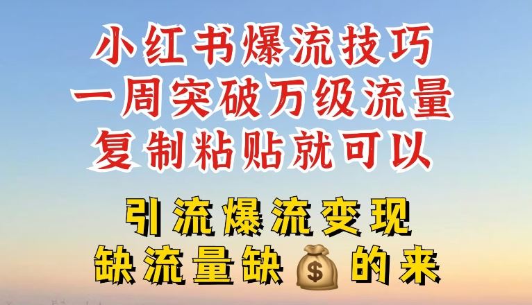 小红书爆流技巧，一周突破万级流量，复制粘贴就可以，引流爆流变现【揭秘】-玖哥网创