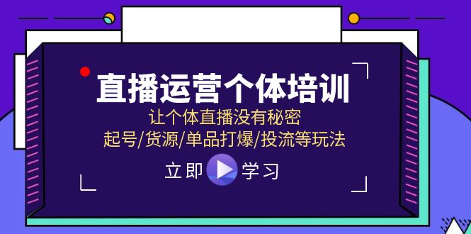 （11636期）直播运营个体培训，让个体直播没有秘密，起号/货源/单品打爆/投流等玩法-玖哥网创