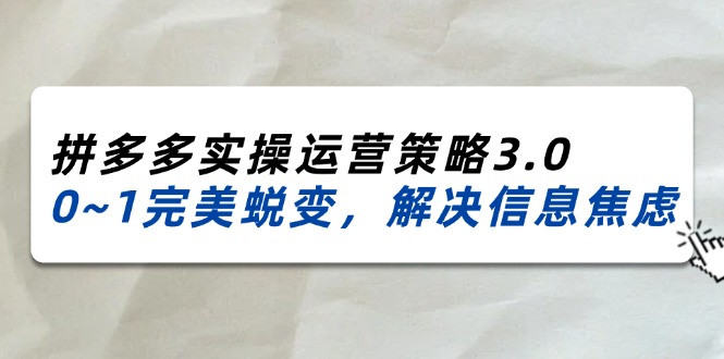 （11658期）2024_2025拼多多实操运营策略3.0，0~1完美蜕变，解决信息焦虑（38节）-玖哥网创