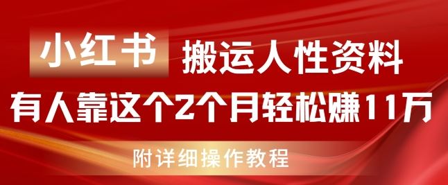 小红书搬运人性资料，有人靠这个2个月轻松赚11w，附教程【揭秘】-玖哥网创