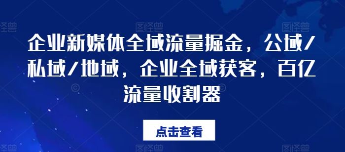 企业新媒体全域流量掘金，公域/私域/地域，企业全域获客，百亿流量收割器-玖哥网创