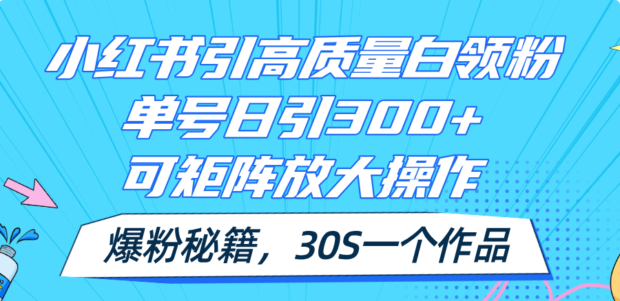 （11692期）小红书引高质量白领粉，单号日引300+，可放大操作，爆粉秘籍！30s一个作品-玖哥网创