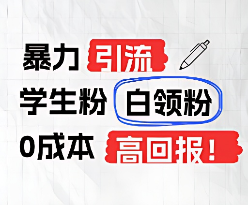 暴力引流学生粉白领粉，吊打以往垃圾玩法，0成本，高回报-玖哥网创