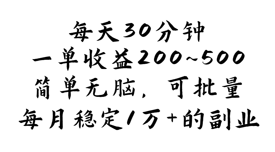 （11764期）每天30分钟，一单收益200~500，简单无脑，可批量放大，每月稳定1万+的…-玖哥网创