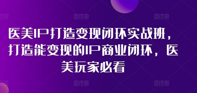 医美IP打造变现闭环实战班，打造能变现的IP商业闭环，医美玩家必看!-玖哥网创