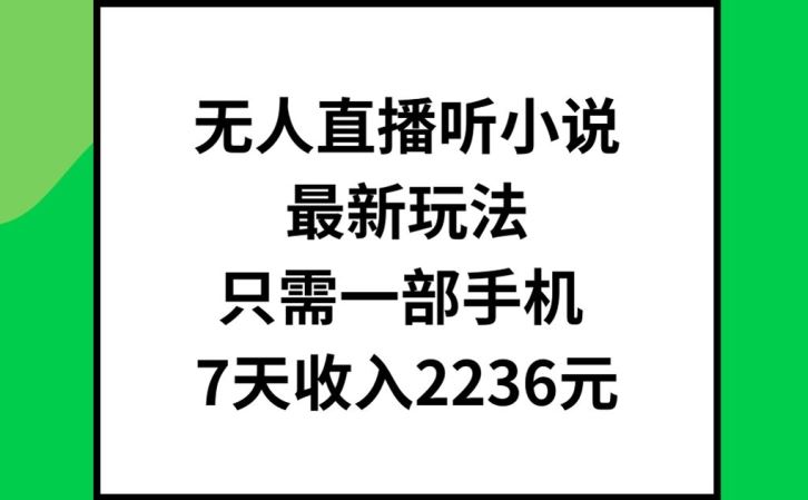 无人直播听小说最新玩法，只需一部手机，7天收入2236元【揭秘】-玖哥网创