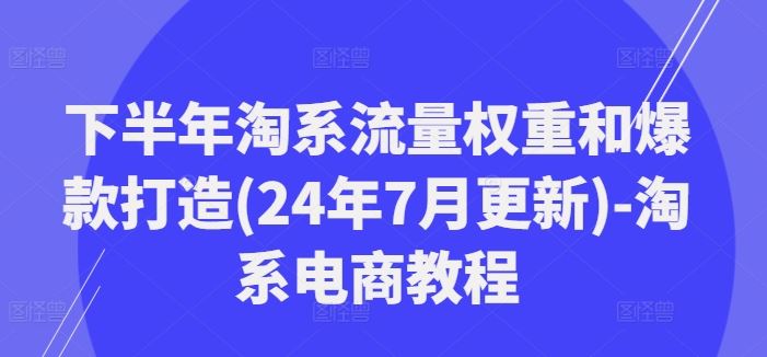 下半年淘系流量权重和爆款打造(24年7月更新)-淘系电商教程-玖哥网创