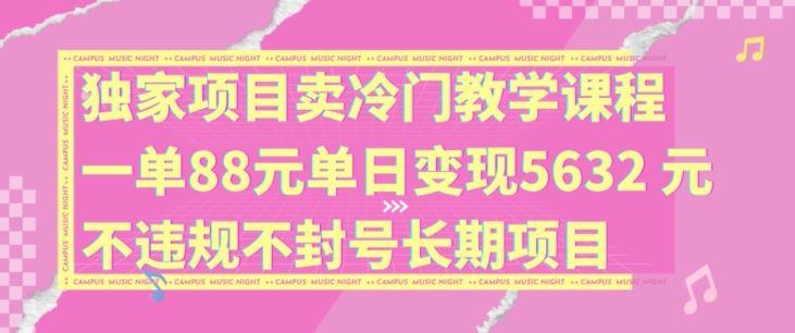 独家项目卖冷门教学课程一单88元单日变现5632元违规不封号长期项目【揭秘】-玖哥网创