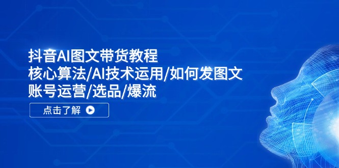 抖音AI图文带货教程：核心算法/AI技术运用/如何发图文/账号运营/选品/爆流-玖哥网创