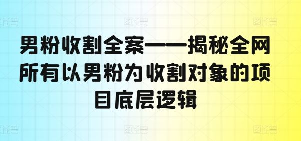 男粉收割全案——揭秘全网所有以男粉为收割对象的项目底层逻辑-玖哥网创