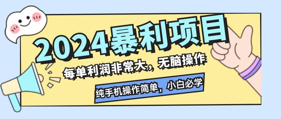 （12130期）2024暴利项目，每单利润非常大，无脑操作，纯手机操作简单，小白必学项目-玖哥网创