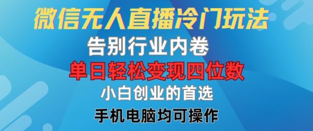 微信无人直播冷门玩法，告别行业内卷，单日轻松变现四位数，小白的创业首选【揭秘】-玖哥网创