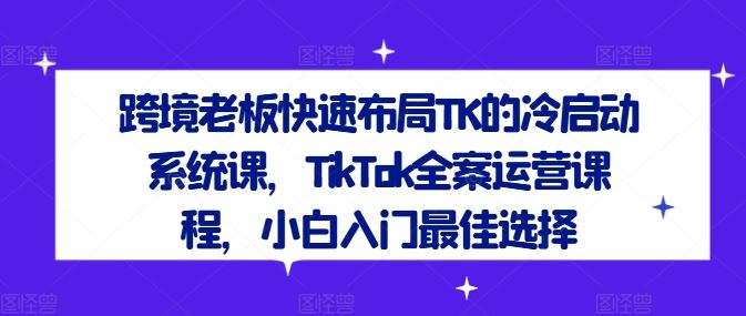 跨境老板快速布局TK的冷启动系统课，TikTok全案运营课程，小白入门最佳选择-玖哥网创