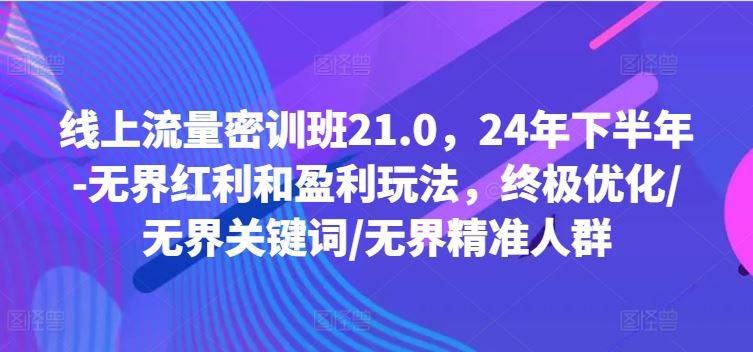 线上流量密训班21.0，24年下半年-无界红利和盈利玩法，终极优化/无界关键词/无界精准人群-玖哥网创