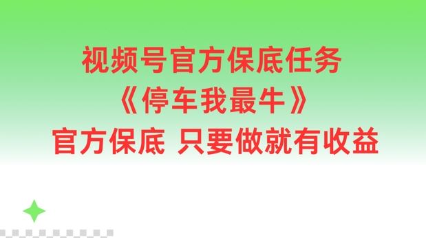 视频号官方保底任务，停车我最牛，官方保底只要做就有收益【揭秘】-玖哥网创