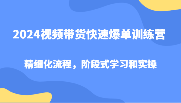 2024视频带货快速爆单训练营，精细化流程，阶段式学习和实操-玖哥网创