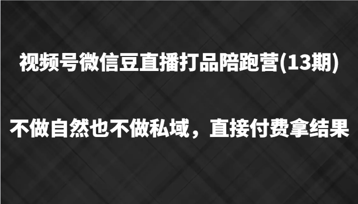 视频号微信豆直播打品陪跑(13期)，不做不自然流不做私域，直接付费拿结果-玖哥网创